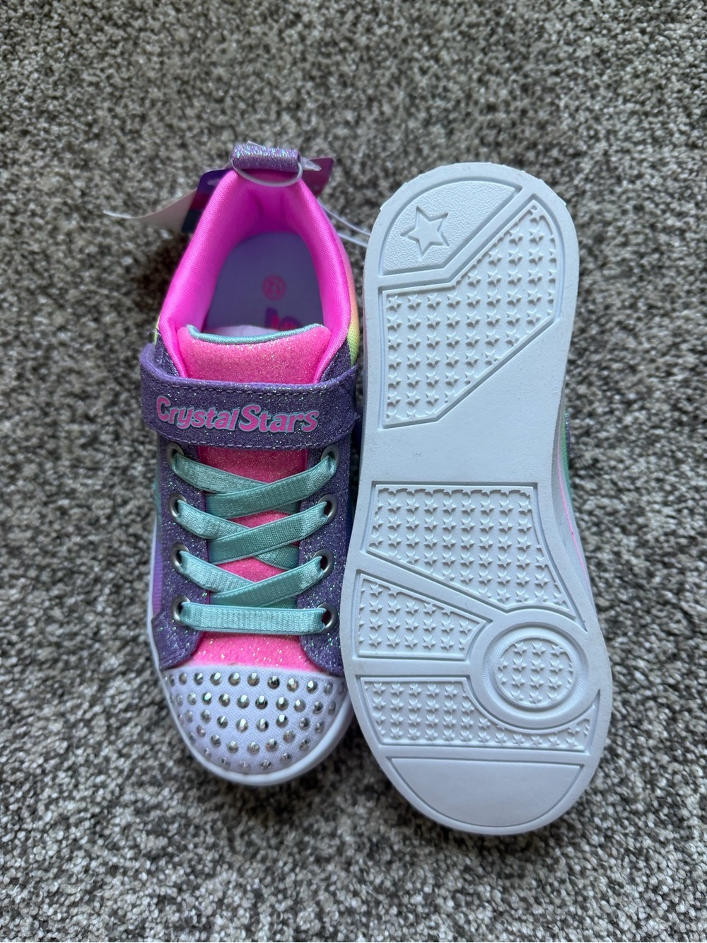 Skechers Crystal Stars Pink Purple Teal Light-Up Kids Sneakers - Picture 8 of 8